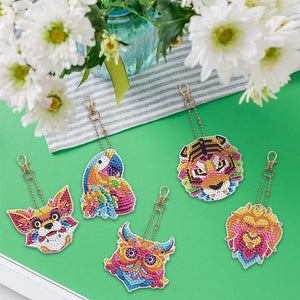 Porte-Clés Diamond Painting 5D Animaux 5 Pièces