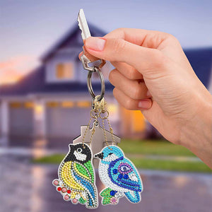 Porte-Clés Diamond Painting 5D Oiseaux 8 Pièces