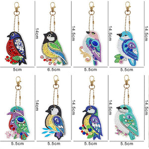 Porte-Clés Diamond Painting 5D Oiseaux 8 Pièces