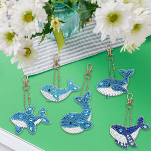 Porte-Clés Diamond Painting 5D avec Baleines 5 Pièces