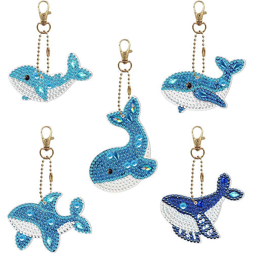 Porte-Clés Diamond Painting 5D avec Baleines 5 Pièces