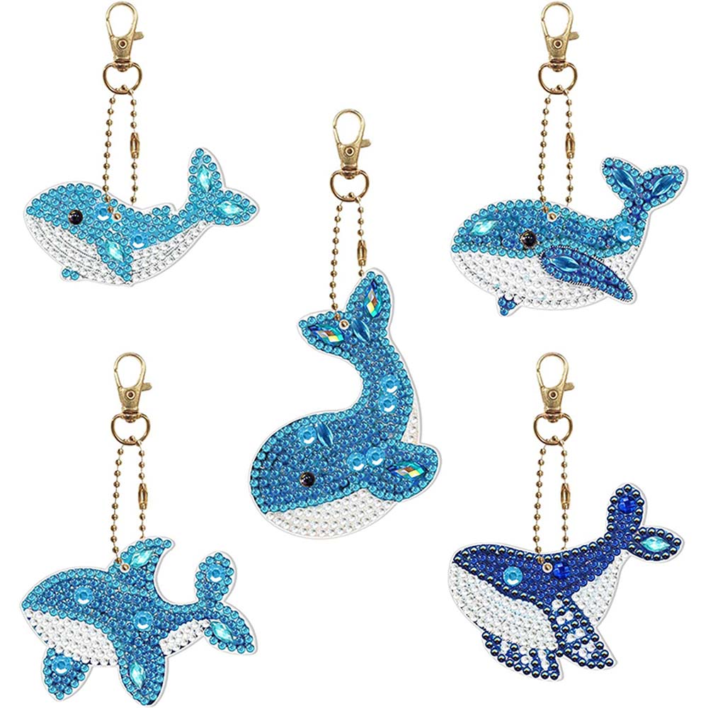 Porte-Clés Diamond Painting 5D avec Baleines 5 Pièces
