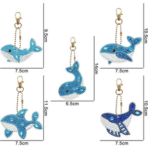 Porte-Clés Diamond Painting 5D avec Baleines 5 Pièces
