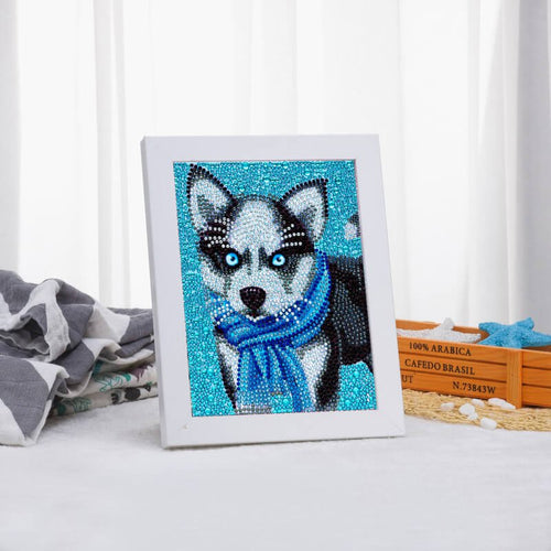 Kit Diamond Painting 5D avec Design de Husky et Cadre Photo