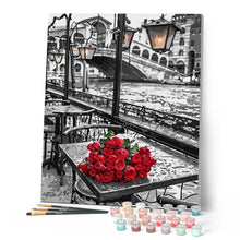 Charger l'image dans la galerie, peinture par numéros | Terrasse et Bouquet | fleurs, france, intermédiaire, romantique, ville | FiguredArt