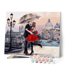 Charger l'image dans la galerie, peinture par numéros | Baiser Romantique sous la pluie | intermédiaire, romantique, ville | FiguredArt