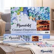 Charger l'image dans la galerie, peinture par numéros | Eléphants au Coucher du soleil | animaux, france, intermédiaire, éléphants | FiguredArt