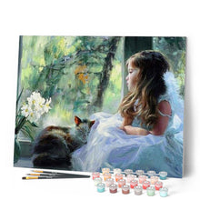 Charger l'image dans la galerie, peinture par numéros | Petite fille à la Fenêtre avec son Chat | animaux, chats, complexe, romantique | FiguredArt