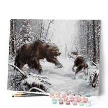 Charger l'image dans la galerie, peinture par numéros | Ours et chien dans la Neige | animaux, intermédiaire, loups, ours | FiguredArt