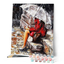 Charger l'image dans la galerie, peinture par numéros | Femme seule sous la pluie | complexe, romantique | FiguredArt