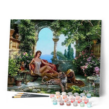 Charger l'image dans la galerie, peinture par numéros | Femme étendue et Léopard | complexe, léopards, paysages, romantique | FiguredArt