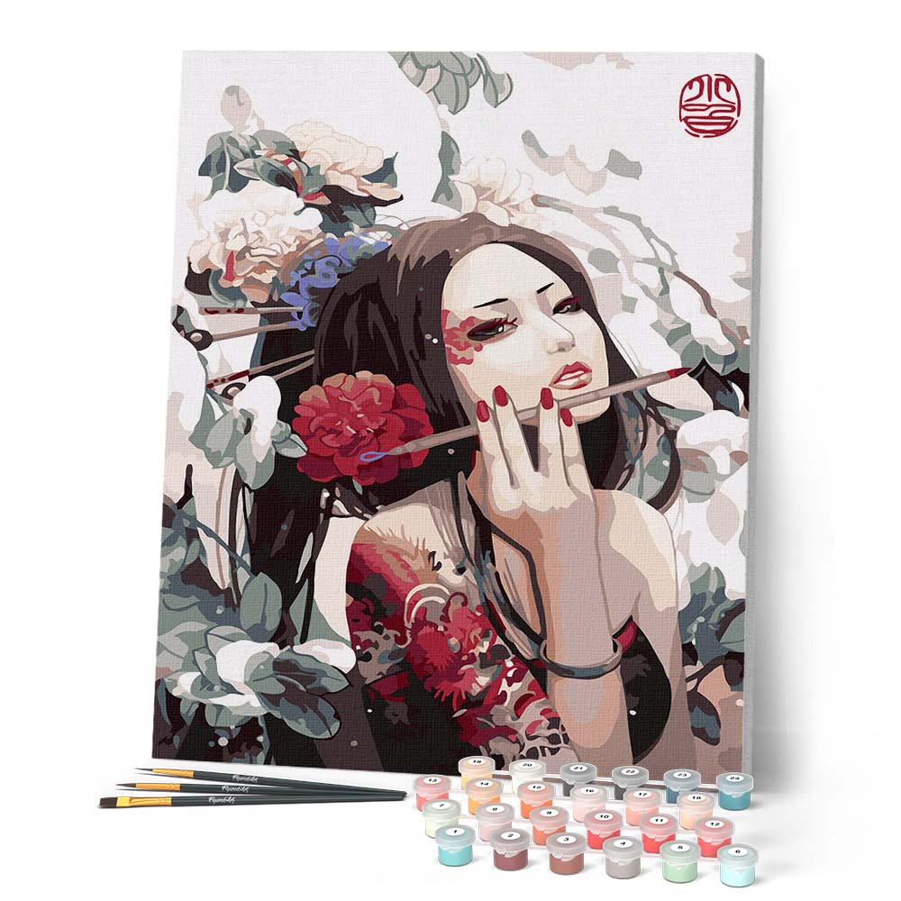Kit Peinture Par Numéros Figured'Art – Toile 40x50 Cm, Motif Belle Asiatique – Loisir Créatif Adultes, Anti Kit Peinture Par Numéros Figured'Art – Toile 40x50 Cm, Motif Belle Asiatique – Loisir Créatif Adultes, Anti