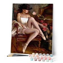 Charger l'image dans la galerie, peinture par numéros | Femme sexy aux Pointes et Chapeau | complexe, romantique | FiguredArt