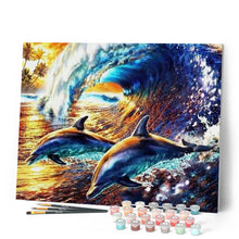 Charger l'image dans la galerie, peinture par numéros | Dauphins dans les Vagues | animaux, complexe, dauphins | FiguredArt