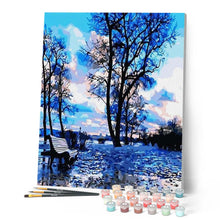 Charger l'image dans la galerie, peinture par numéros | Reflets bleus dans les Arbres | arbres, facile, paysages | FiguredArt