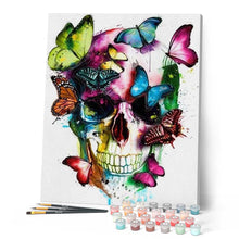 Charger l'image dans la galerie, peinture par numéros | Papillons Colorés et Crâne | animaux, facile, papillons | FiguredArt