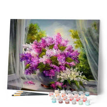 Charger l'image dans la galerie, peinture par numéros | Vase devant la Fenêtre | complexe, fleurs | FiguredArt