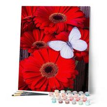 Charger l'image dans la galerie, peinture par numéros | Papillons blanc et Marguerites rouges | facile, fleurs | FiguredArt