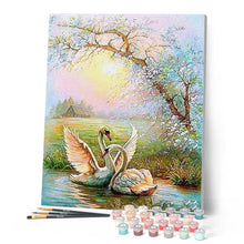 Charger l'image dans la galerie, peinture par numéros | Cygnes sur le Lac | animaux, cignes, complexe, oiseaux | FiguredArt