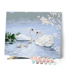 Charger l'image dans la galerie, peinture par numéros | Cygnes et leurs Petits | animaux, cignes, facile, oiseaux | FiguredArt