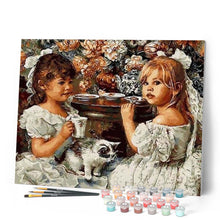 Charger l'image dans la galerie, peinture par numéros | Fillettes prenant le Thé | animaux, complexe, portrait, romantique | FiguredArt