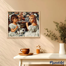 Charger l'image dans la galerie, peinture par numéros | Fillettes prenant le Thé | animaux, complexe, portrait, romantique | FiguredArt