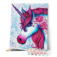 Charger l'image dans la galerie, peinture par numéros | Licorne rouge et bleu | animaux, france, intermédiaire, licornes | FiguredArt