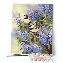 Charger l'image dans la galerie, peinture par numéros | Petits Oiseaux sur une Branche de Lilas | animaux, intermédiaire, oiseaux | FiguredArt