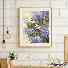 Charger l'image dans la galerie, peinture par numéros | Petits Oiseaux sur une Branche de Lilas | animaux, intermédiaire, oiseaux | FiguredArt