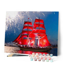Charger l'image dans la galerie, peinture par numéros | Voiles rouges et Feu d’Artifice | bateaux, intermédiaire | FiguredArt