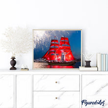 Charger l'image dans la galerie, peinture par numéros | Voiles rouges et Feu d’Artifice | bateaux, intermédiaire | FiguredArt