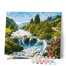 Charger l'image dans la galerie, peinture par numéros | Fleurs rouges sur La Cascade | intermédiaire, paysages | FiguredArt