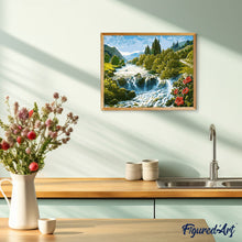 Charger l'image dans la galerie, peinture par numéros | Fleurs rouges sur La Cascade | intermédiaire, paysages | FiguredArt