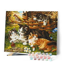 Charger l'image dans la galerie, peinture par numéros | Quatre Chats et Papillon | animaux, chats, intermédiaire | FiguredArt