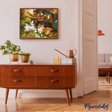 Charger l'image dans la galerie, peinture par numéros | Quatre Chats et Papillon | animaux, chats, intermédiaire | FiguredArt