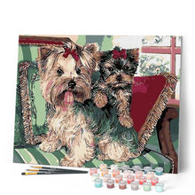Charger l'image dans la galerie, peinture par numéros | Yorkshires sur Canapé | animaux, chiens, intermédiaire | FiguredArt