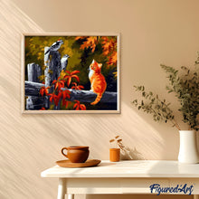 Charger l'image dans la galerie, peinture par numéros | Oiseaux et Chaton attentif | animaux, chats, intermédiaire, oiseaux | FiguredArt