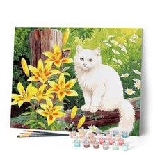 Charger l'image dans la galerie, peinture par numéros | Chat blanc et Papillon | animaux, chats, complexe | FiguredArt