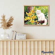 Charger l'image dans la galerie, peinture par numéros | Chat blanc et Papillon | animaux, chats, complexe | FiguredArt