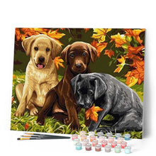 Charger l'image dans la galerie, peinture par numéros | Chiots et Feuilles d’Automne | animaux, chiens, intermédiaire | FiguredArt