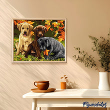 Charger l'image dans la galerie, peinture par numéros | Chiots et Feuilles d’Automne | animaux, chiens, intermédiaire | FiguredArt