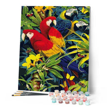 Charger l'image dans la galerie, peinture par numéros | Quatre Perroquets dans les Branches | animaux, intermédiaire, oiseaux, perroquets | FiguredArt