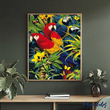 Charger l'image dans la galerie, peinture par numéros | Quatre Perroquets dans les Branches | animaux, intermédiaire, oiseaux, perroquets | FiguredArt
