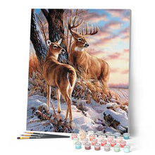 Charger l'image dans la galerie, peinture par numéros | Cerfs en Hiver | animaux, complexe, france, rennes et biches | FiguredArt