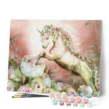 Charger l'image dans la galerie, peinture par numéros | Licorne dans les Fleurs | animaux, complexe, fleurs, licornes | FiguredArt