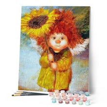 Charger l'image dans la galerie, peinture par numéros | Fillette Tournesol | complexe, fleurs, portrait | FiguredArt