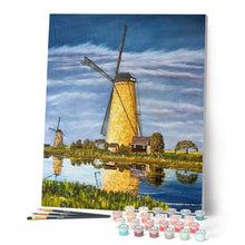 Charger l'image dans la galerie, peinture par numéros | Rivière et Moulins à vent | intermédiaire, paysages | FiguredArt