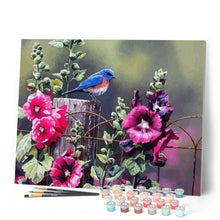 Charger l'image dans la galerie, peinture par numéros | Petit Oiseau et Fleurs roses | fleurs, intermédiaire | FiguredArt