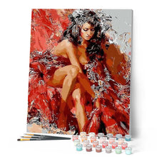 Charger l'image dans la galerie, peinture par numéros | Femme stylée en rouge | intermédiaire, nu, romantique | FiguredArt