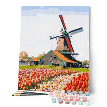 Charger l'image dans la galerie, peinture par numéros | Moulin à vent et Tulipes | intermédiaire, paysages | FiguredArt